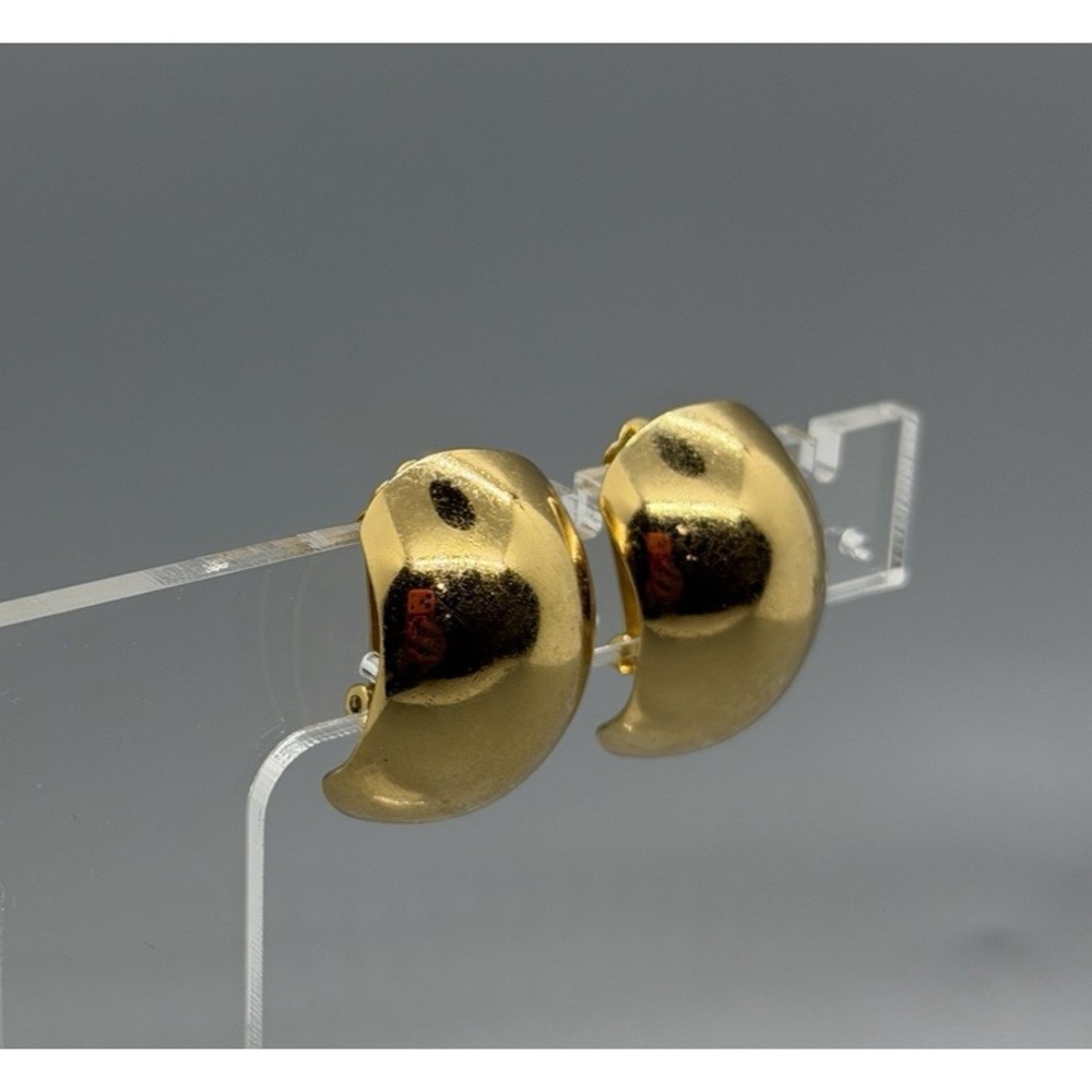 Vintage Christian Dior High Polish Gold Tone  Half Hoop Clip On Earrings
